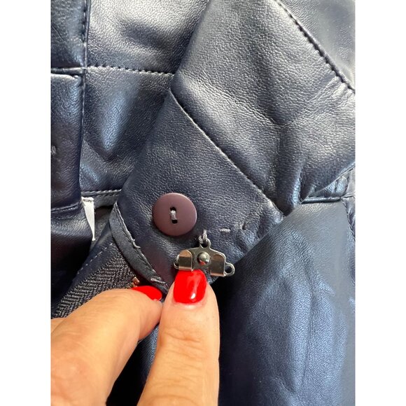 Bailey/44 Womens Faux Leather High-Waisted Belted Pants Medium Navy Blue - Picture 4 of 7